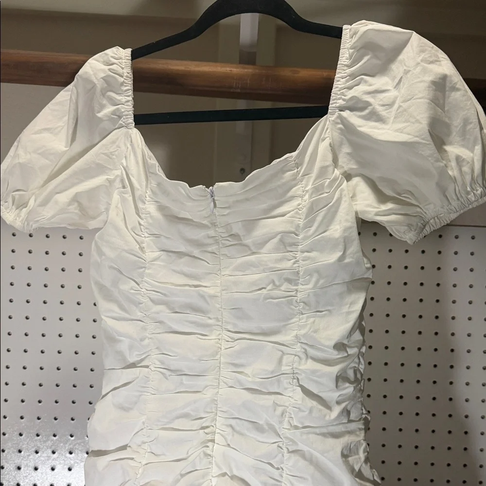 Revolve Superdown White Ruched Puff-Sleeve Women’s Dress - Picture 6 of 10